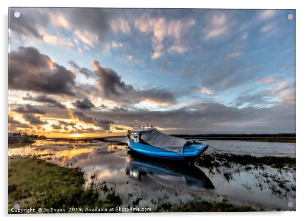 Stormy skies at sunset at Penclawdd Acrylic by Jo Evans