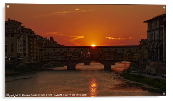 Ponte Vecchio sunset Acrylic by Ranko Dokmanovic