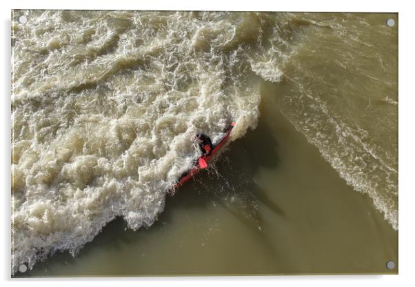 Kayaking on the river Arno Acrylic by Ranko Dokmanovic