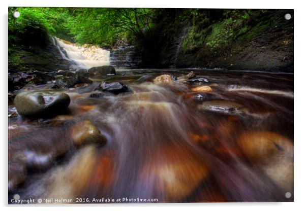 Nant Llech Waterfall, Brecon Beacons Acrylic by Neil Holman