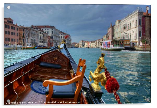 Gondola and the Grand Canal, Venice Acrylic by Neil Holman