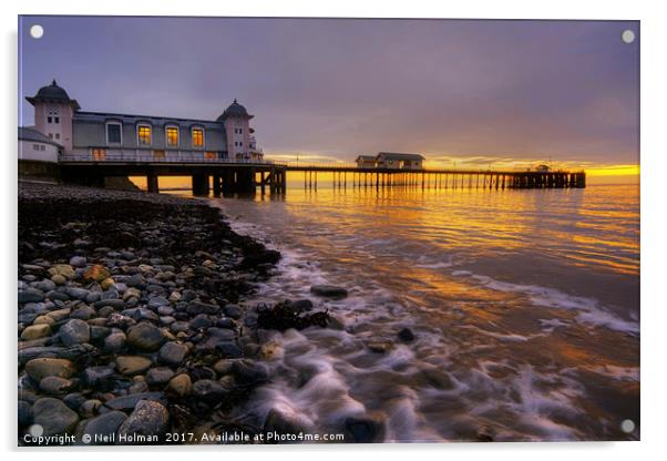 Penarth Pier Sunrise Acrylic by Neil Holman