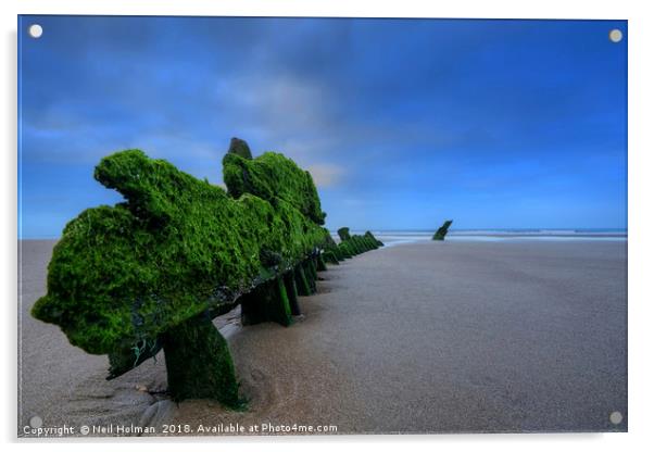The Wreck of the Altmark on Kenfig Sands Acrylic by Neil Holman