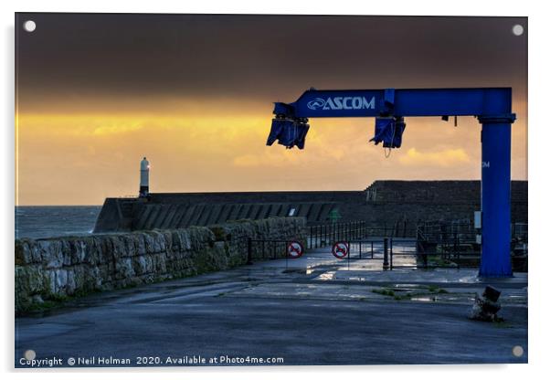 Boat Crane, Porthcawl Harbourside Acrylic by Neil Holman