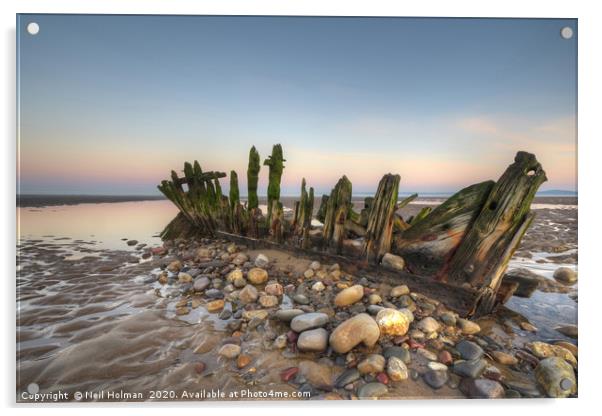 Wreck of the Altmark on Kenfig Beach Acrylic by Neil Holman