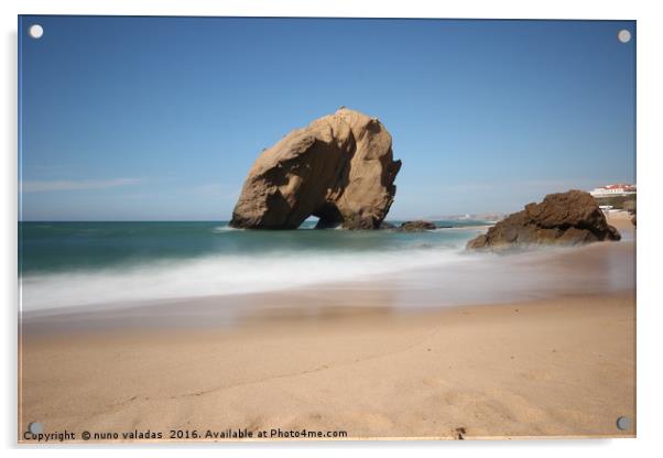 Beach with big rock  Acrylic by nuno valadas