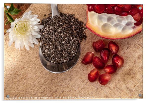 Pomegranate and chia seeds Acrylic by Ksenija Bozenko Stojan