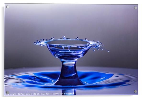 Blue bowl shaped water drop collision Acrylic by Paul Allen