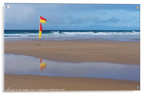 Yellow and red beach safety flag  Acrylic by Joy Walker