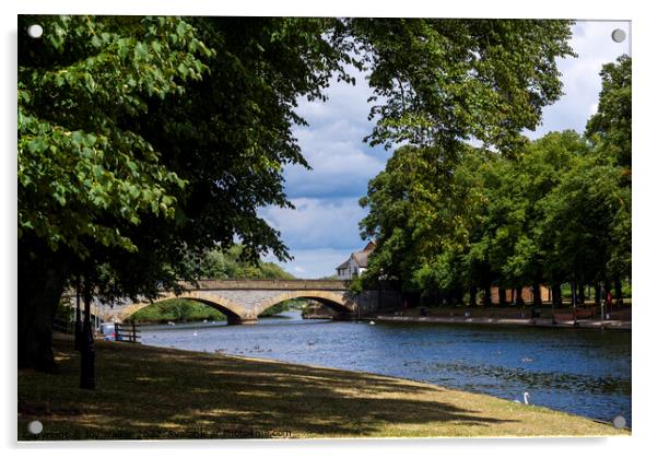 Evesham bridge and riverside walk, Worcestershire, Acrylic by Joy Walker