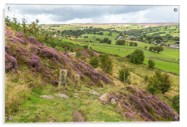 Long distance views from Baildon Moor.  Acrylic by Ros Crosland