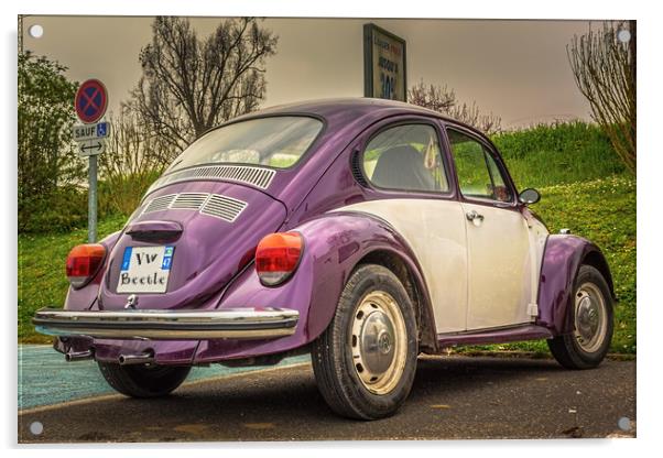 Classic Volkswagen Beetle - Purple 'n White Acrylic by Marcel de Groot