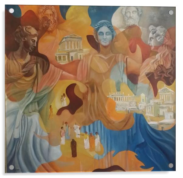 Greek Gods  meeting at the Temples Acrylic by Marianne Mhitaryan