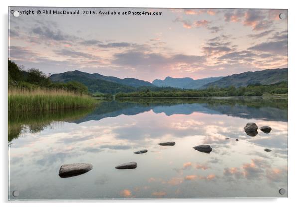 Red Sky at Night, Elterwater Framing the Langdales Acrylic by Phil MacDonald