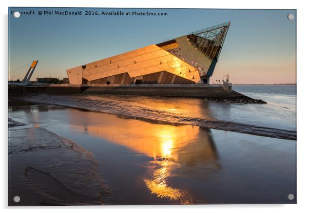 The Deep in Hull, Golden Sunset on the Humber Acrylic by Phil MacDonald