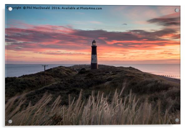 Glorious Sunrise, Spurn Lighthouse Acrylic by Phil MacDonald