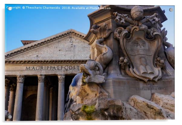 Rome, Italy Fountain of the Pantheon detail. Acrylic by Theocharis Charitonidis