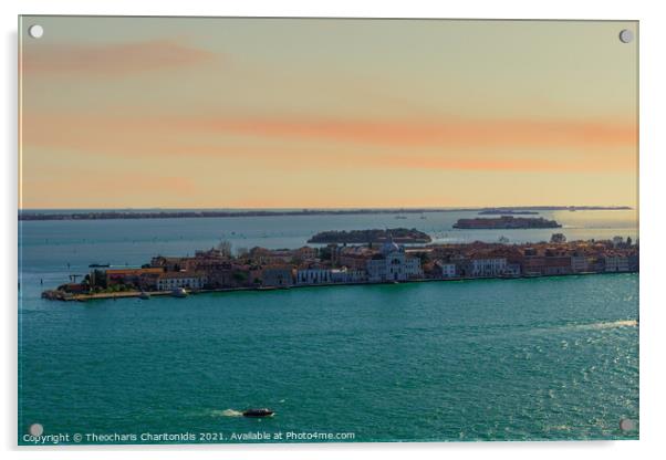 Venice, Italy evening view of pink sunset clouds. Acrylic by Theocharis Charitonidis