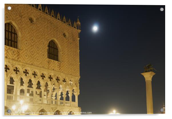 Venice, Italy night view of illuminated Doge’s Palace. Acrylic by Theocharis Charitonidis
