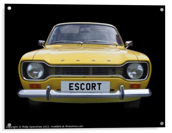Yellow Mark 1 Ford Escort Acrylic by Philip Openshaw