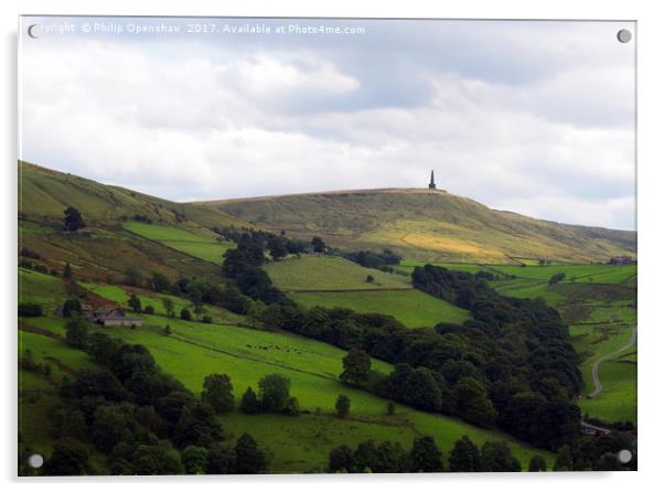 stoodley pike monument in west yorkshire landscape Acrylic by Philip Openshaw