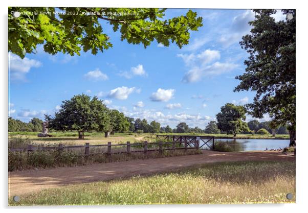 Dappled clouds on a summers morning at Bushy Park ponds Acrylic by Kevin White