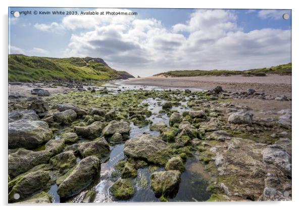 Mossy rocks on Broad Haven beach South Pembrokeshire Acrylic by Kevin White