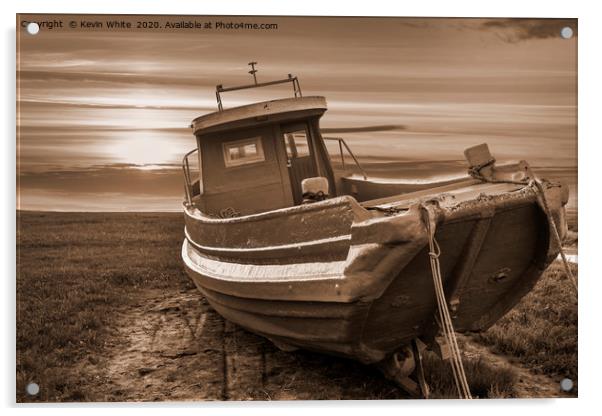 old fishing boat in sepia Acrylic by Kevin White