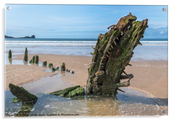 Ship wreck on Rhossili Bay Acrylic by Kevin White