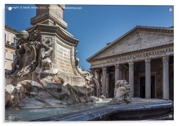 Water fountain in front of the Pantheon Acrylic by Kevin White