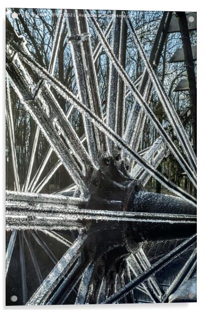 frozen ice on water wheel Acrylic by Kevin White