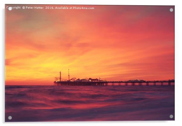 Brighton Pier Sunset Acrylic by Peter Hatter