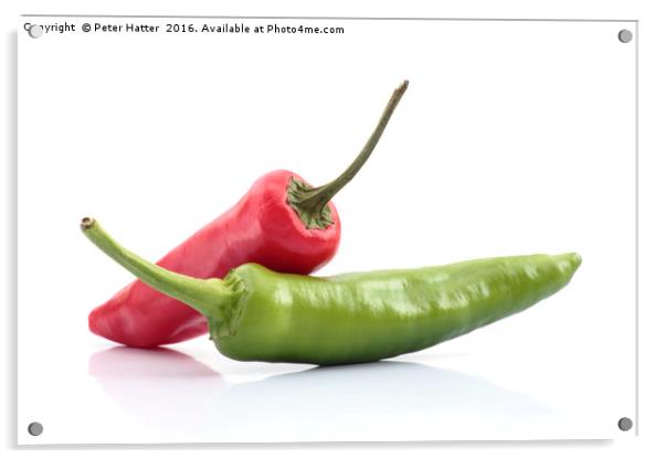 red and green chillies Acrylic by Peter Hatter