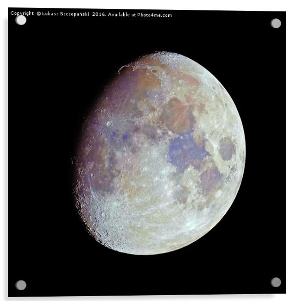 Waxing gibbous color Moon on black sky Acrylic by Łukasz Szczepański
