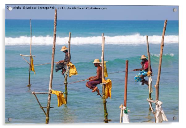 Stilt fishing, Weligama, Sri Lanka Acrylic by Łukasz Szczepański