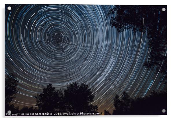 Starry night sky, startrails between trees landsca Acrylic by Łukasz Szczepański