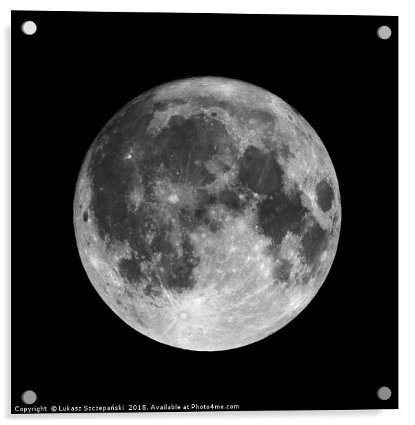 Full moon isolated on black night sky background Acrylic by Łukasz Szczepański
