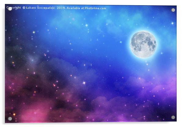 Full moon on dreamy night sky background Acrylic by Łukasz Szczepański