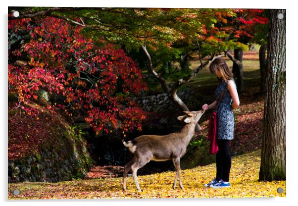 Feeding the hungry deer, Nara, Japan Acrylic by Kevin Livingstone