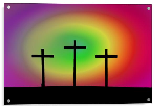 Three Crosses Acrylic by Linda Cooke