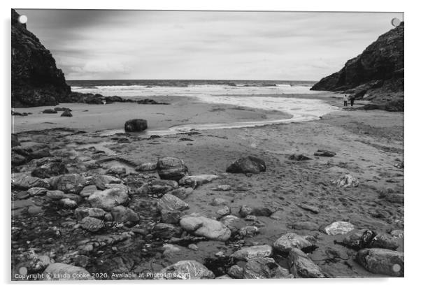 Chapel Porth Monochrome Acrylic by Linda Cooke