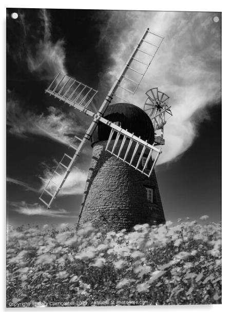 Whitburn Windmill (Monochrome) Acrylic by Gary Clarricoates