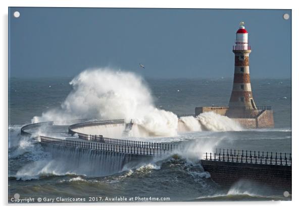 Stormy Waters at Roker Lighthouse Acrylic by Gary Clarricoates