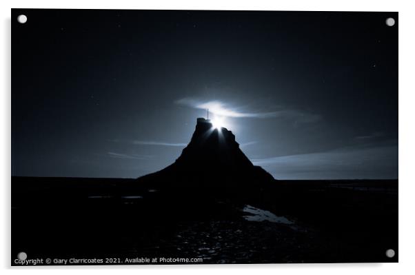 Moon Rising over Lindisfarne Castle Acrylic by Gary Clarricoates