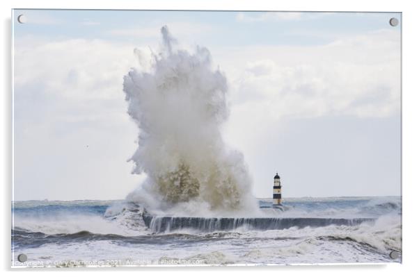 Huge Waves at Seaham Reaching the Sky Acrylic by Gary Clarricoates