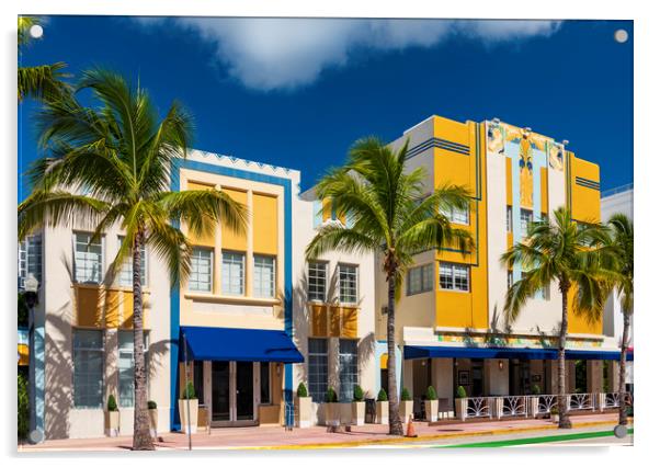 Art Deco district hotels on Ocean Drive, Miami Beach Acrylic by Alan Hill