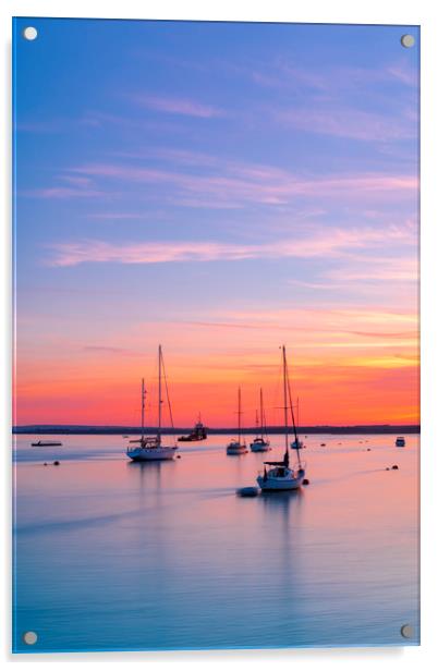 Sunset over Poole Harbour Yachts Acrylic by Alan Hill