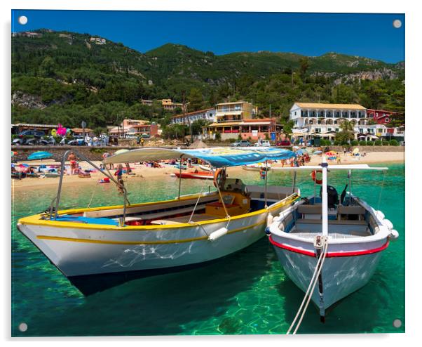 Tourists queue for boats in Palaiokastritsa, Corfu Acrylic by Alan Hill