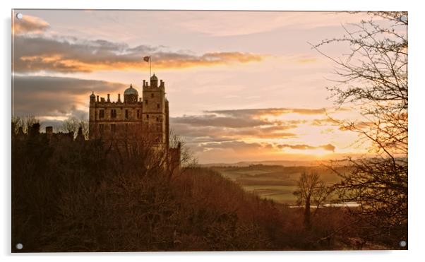 Bolsover Castle Winter Sunset Acrylic by Michael Milnes