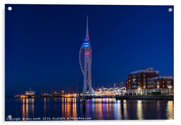 Spinnaker Tower, Portsmouth during the blue hour Acrylic by tony smith